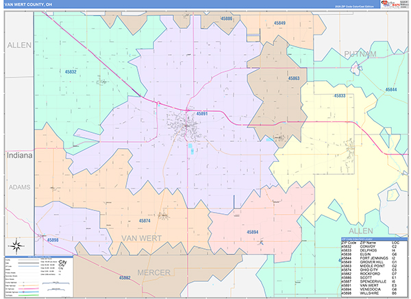 Van Wert County, OH Zip Code Map